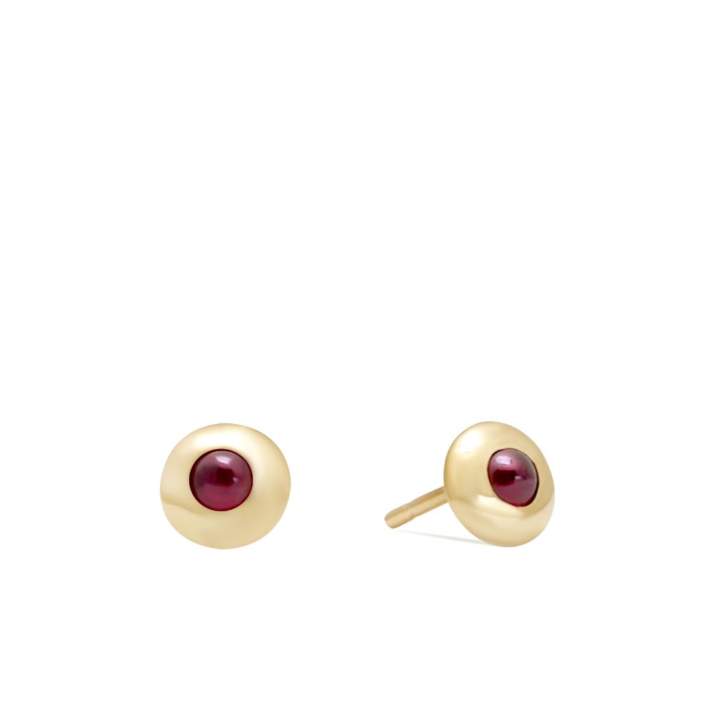 Round Ruby Stud Earrings 14K Solid Gold