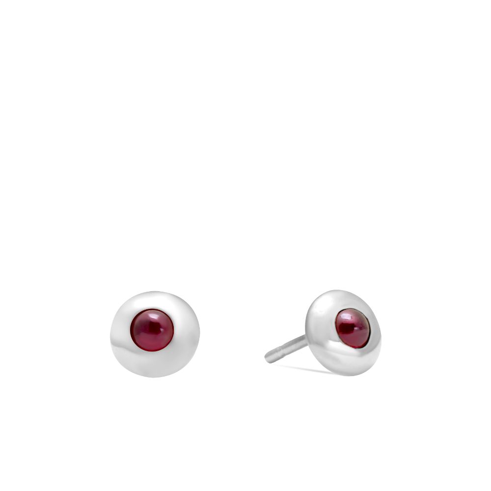 Round Ruby Stud Earrings 14K White Gold