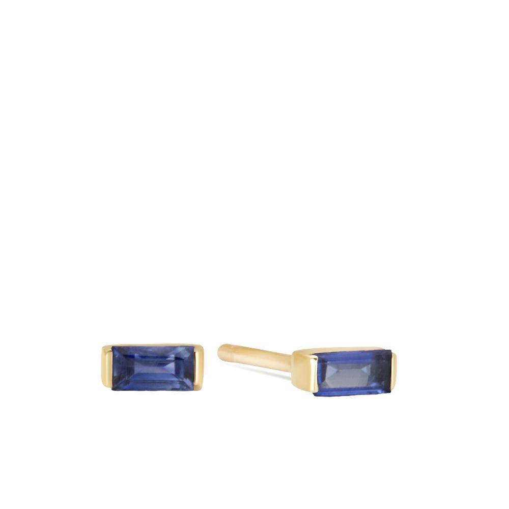 Blue Sapphire Baguette Earrings 14K Gold