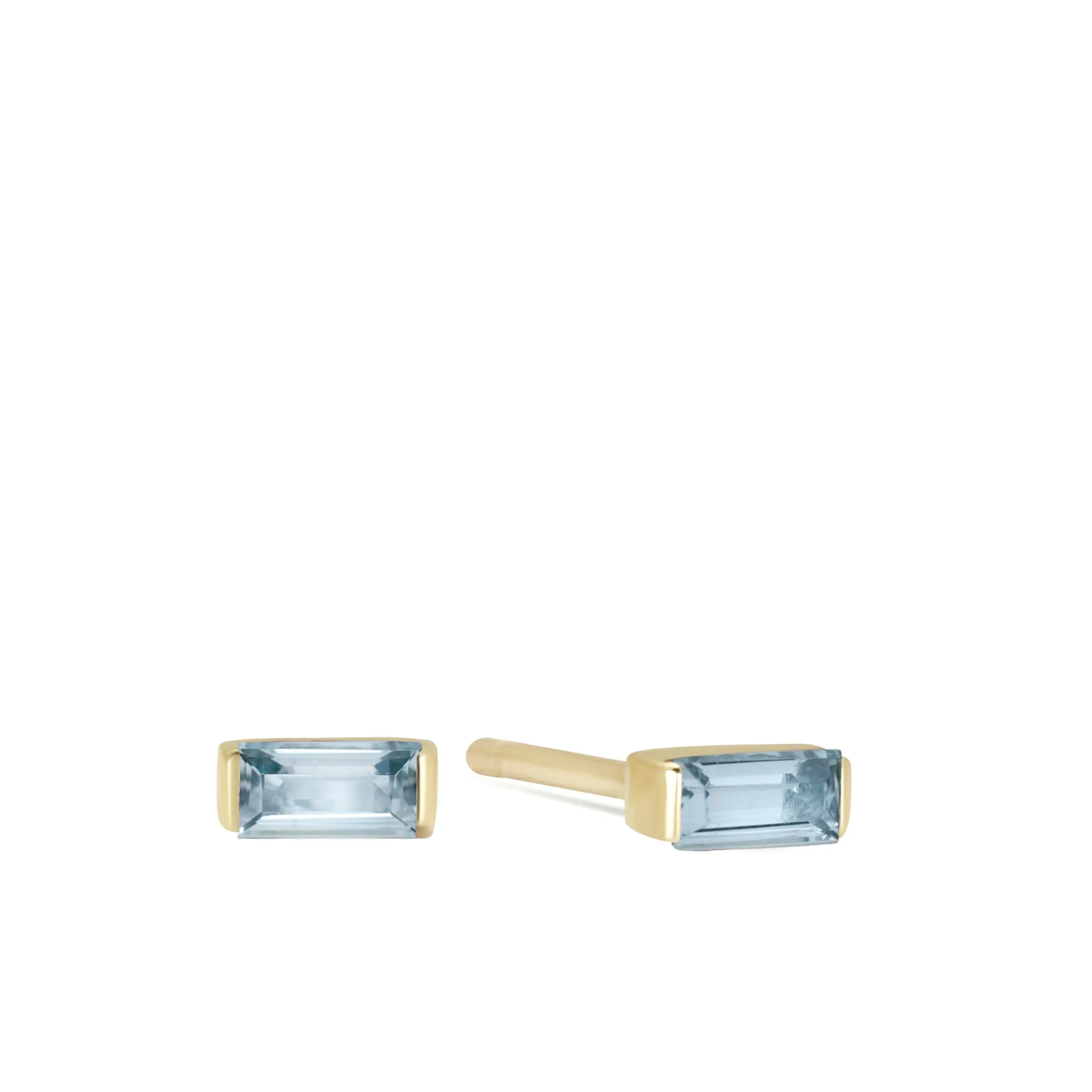 Sky Blue Topaz Baguette Studs 14K Gold