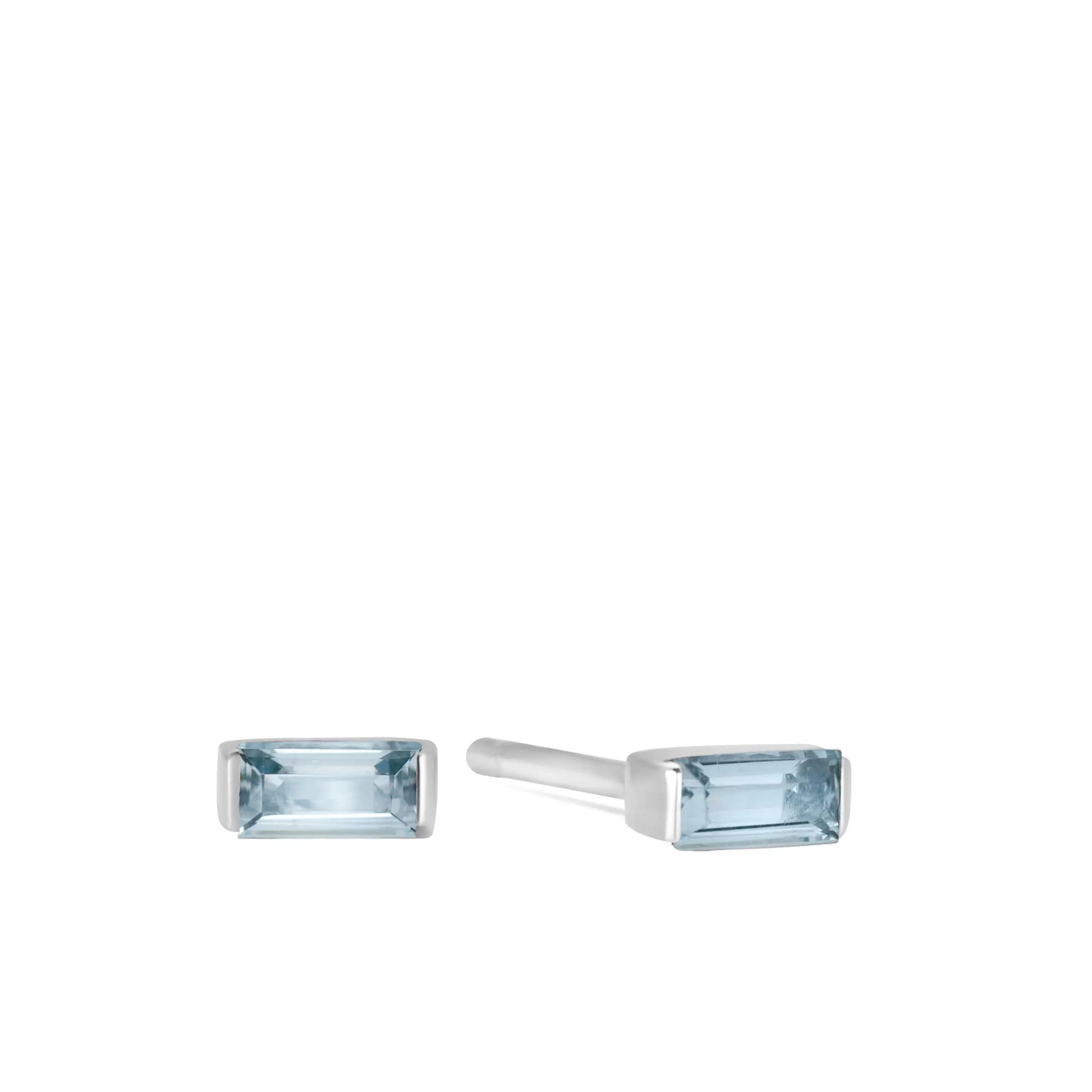 Sky Blue Topaz Baguette Studs 14K White Gold