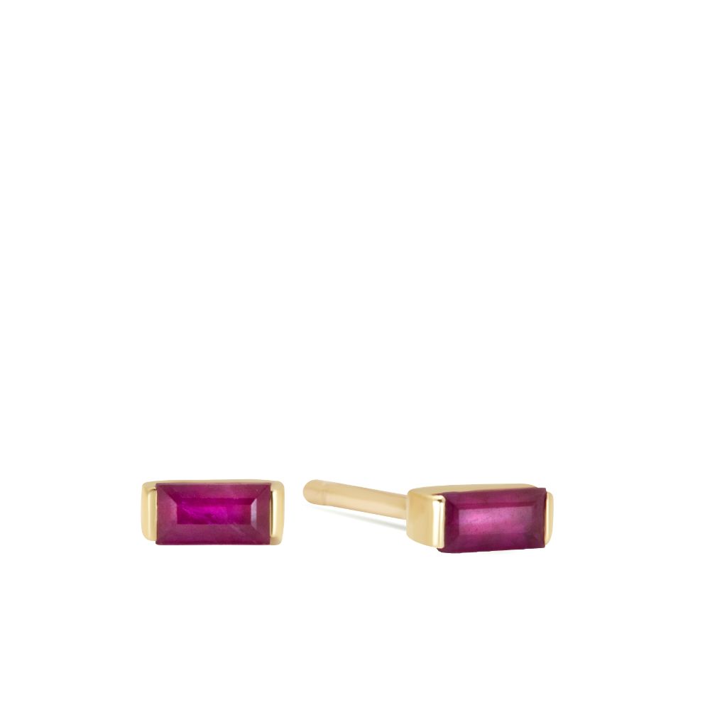 Ruby Baguette Stud Earrings 14K Gold