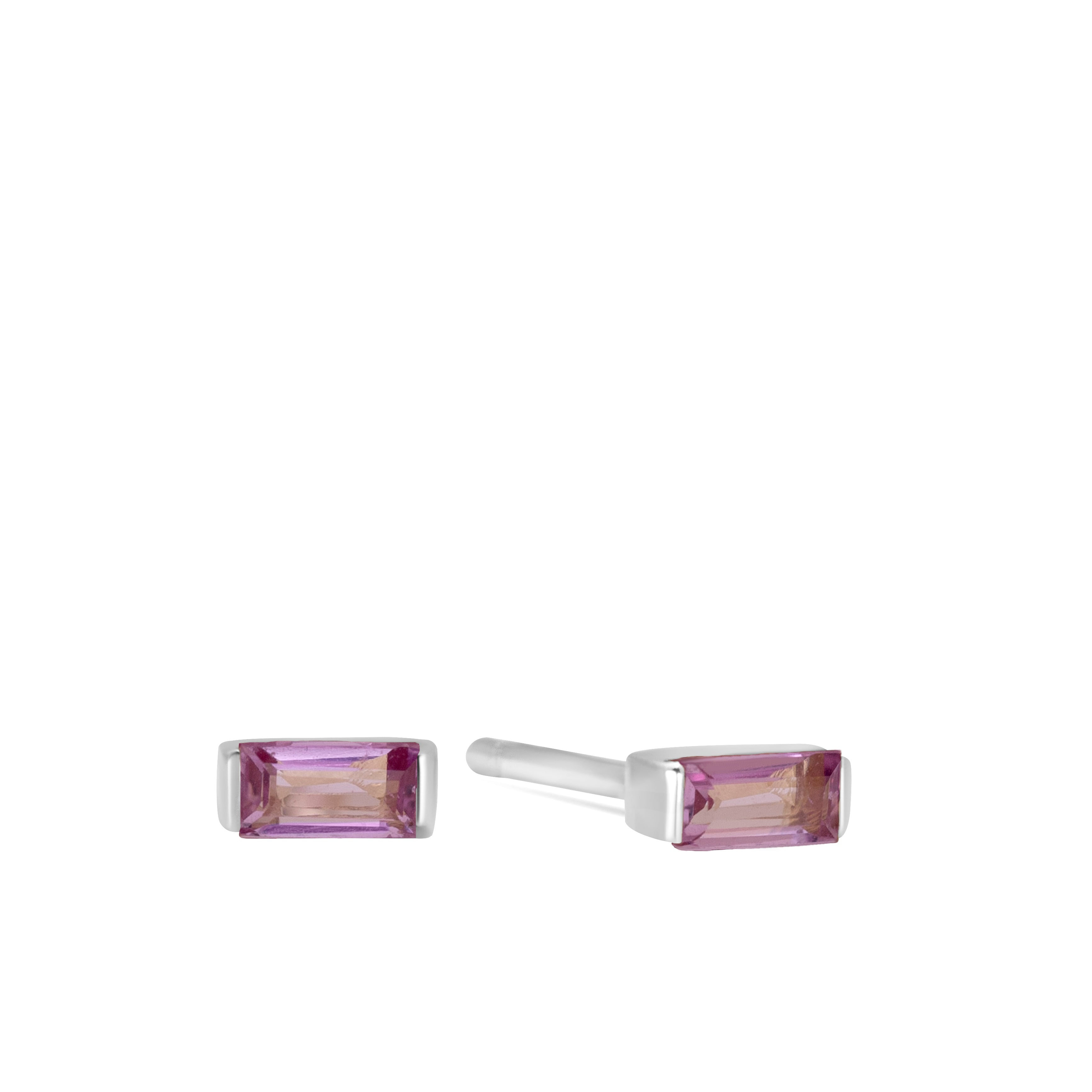 Purple Amethyst Baguette Studs 14K White Gold