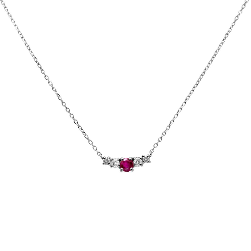 Ruby Diamond Necklace 14K Gold featuring dainty design with round cut ruby and brilliant cut diamonds on a 40cm 14K gold chain.
