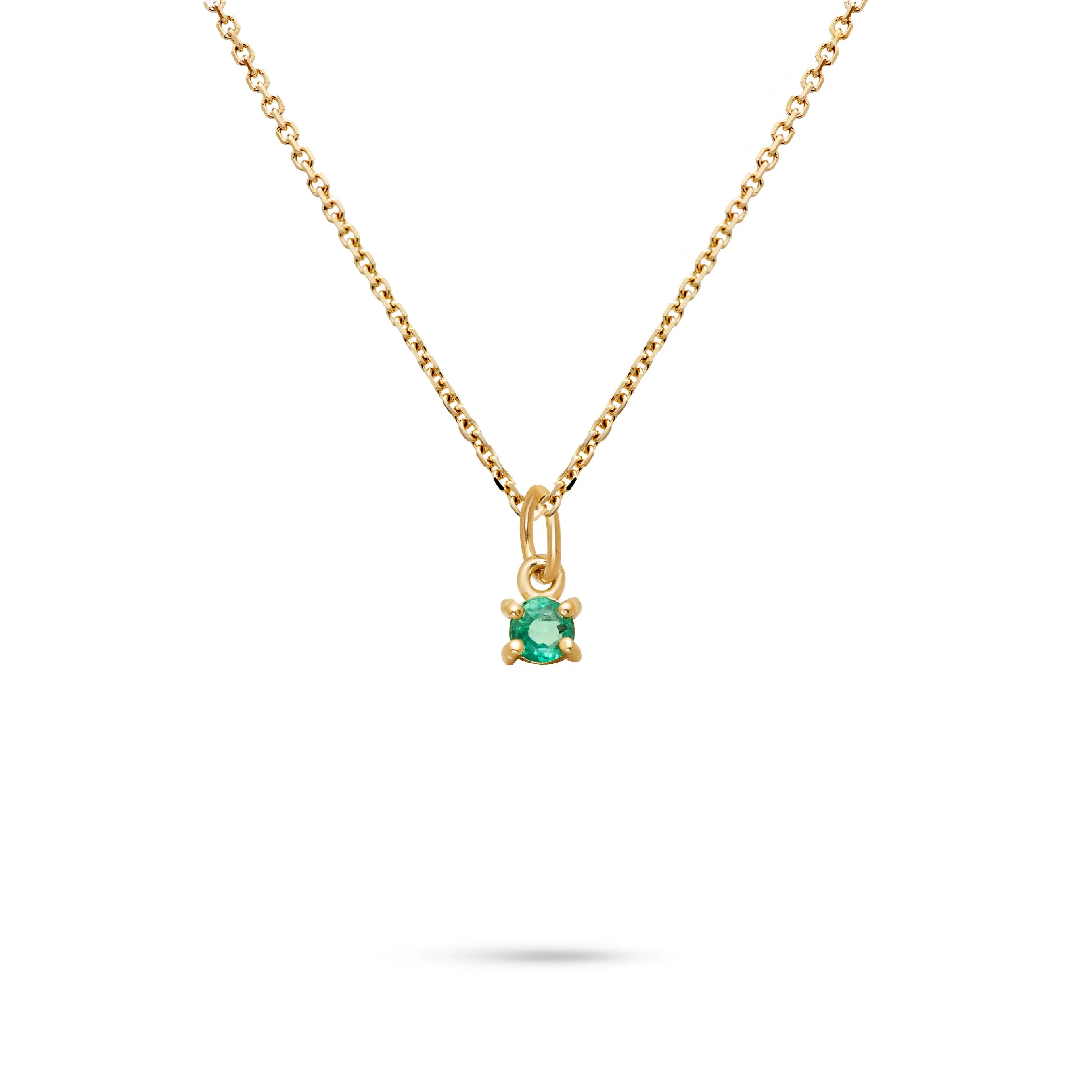 Solitaire Emerald Necklace 14K Gold