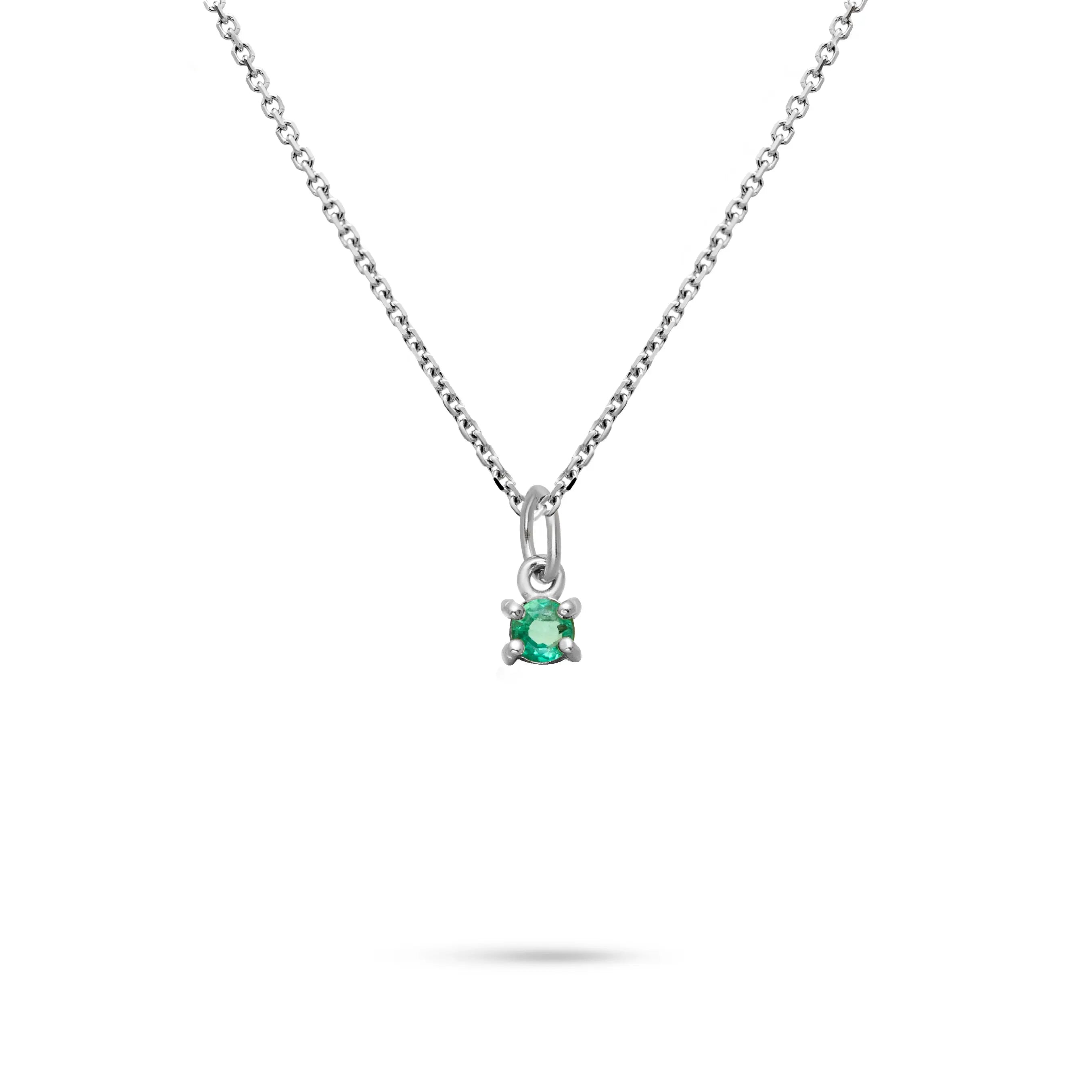 Solitaire Emerald Necklace 14K White Gold