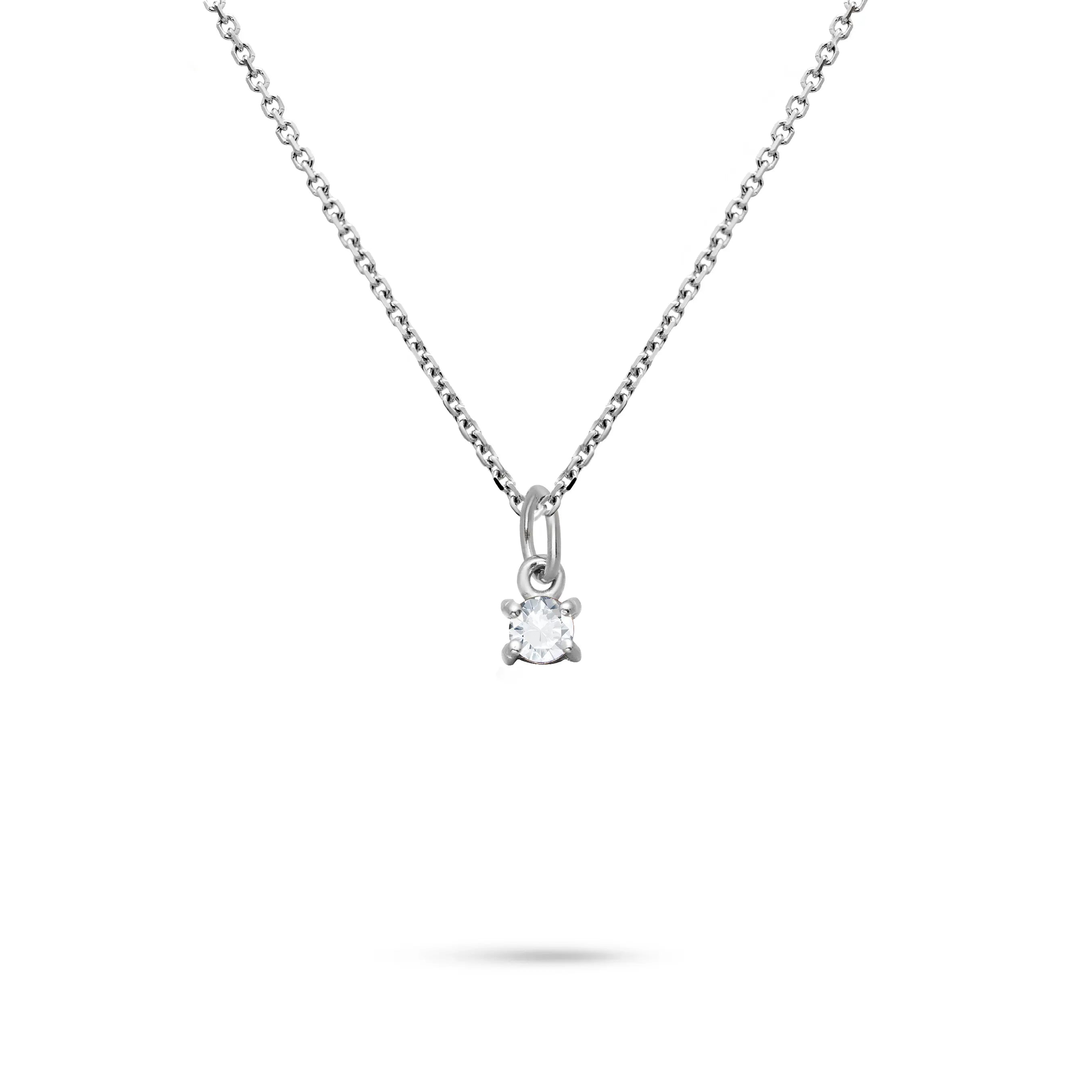 Solitaire Diamond Necklace 14K White Gold