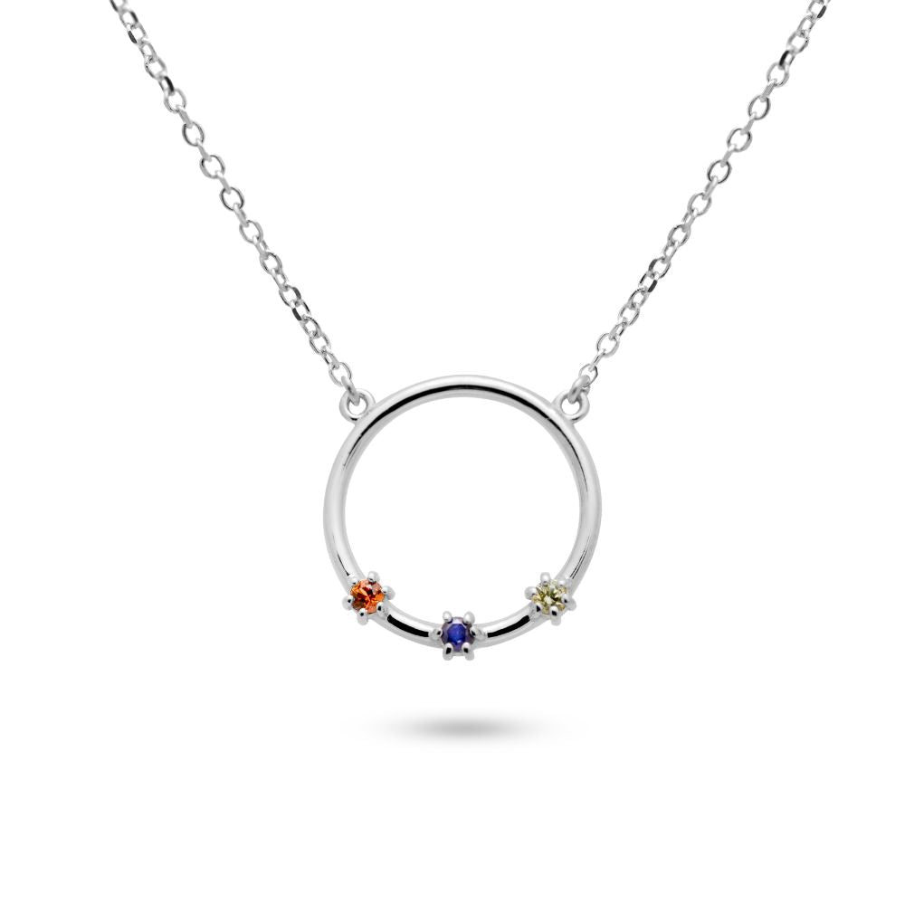 Colorful Sapphire Necklace Circle 14K White Gold
