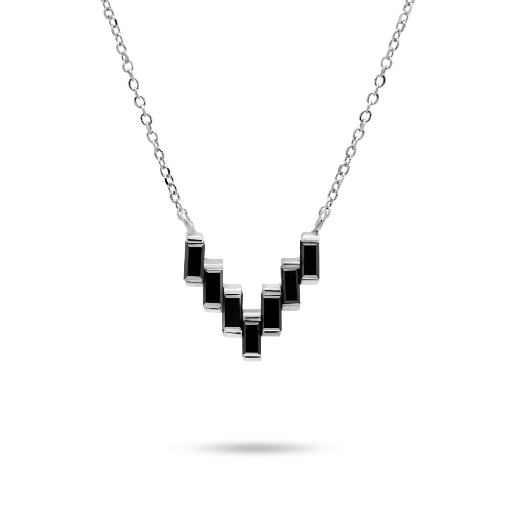 V Necklace Black Diamonds 14K White Gold