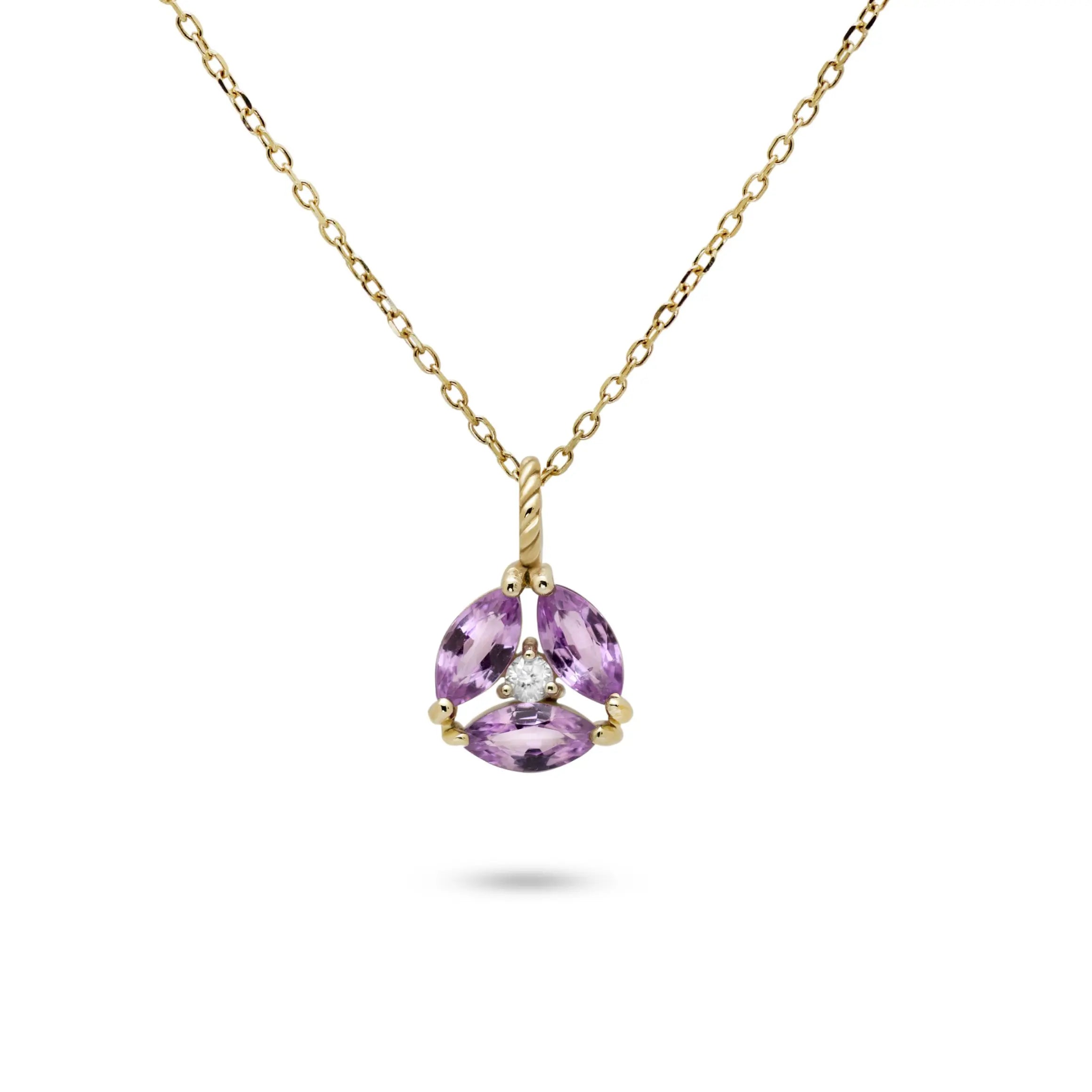 Pink Sapphire Diamond Necklace 14K Gold Flower