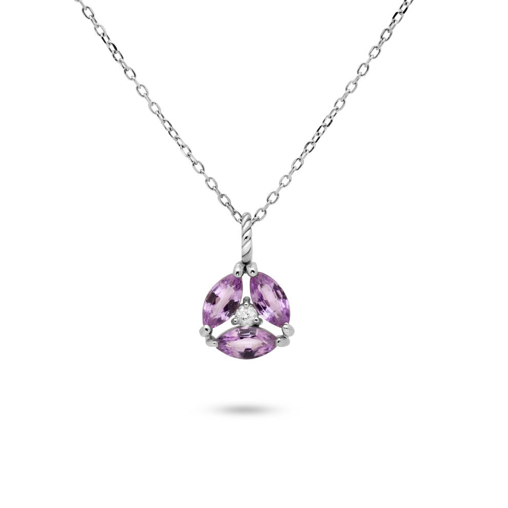 Pink Sapphire Diamond Necklace 14K White Gold Flower