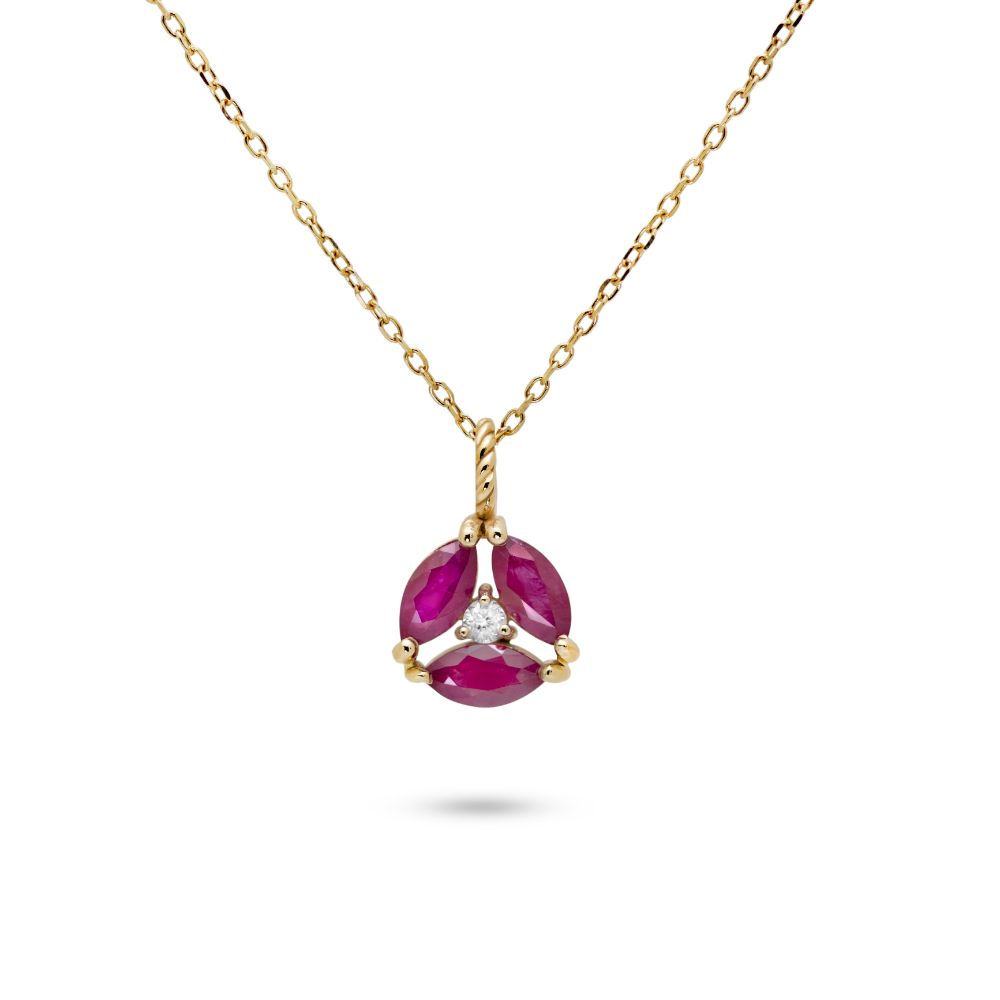Ruby Diamond Necklace 14K Gold Flower