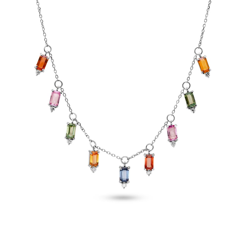 Dangle Necklace Sapphire Diamond 14K White Gold