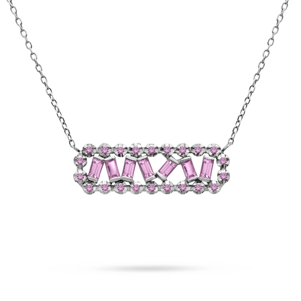 14K Gold Pink Sapphire Necklace - White Gold