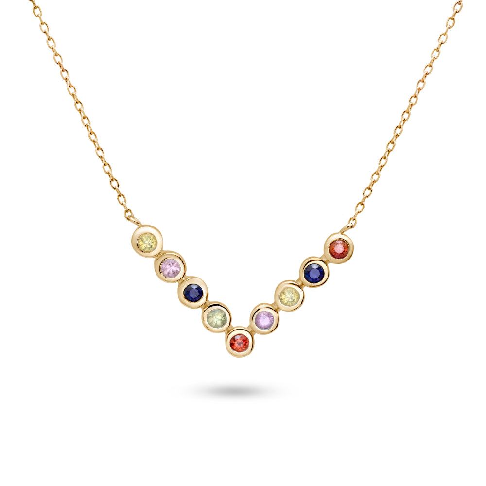 Multicolor Sapphire V Bar Necklace 14K