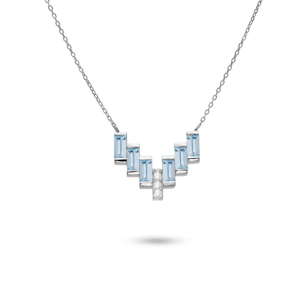 V Blue Topaz Baguette Necklace