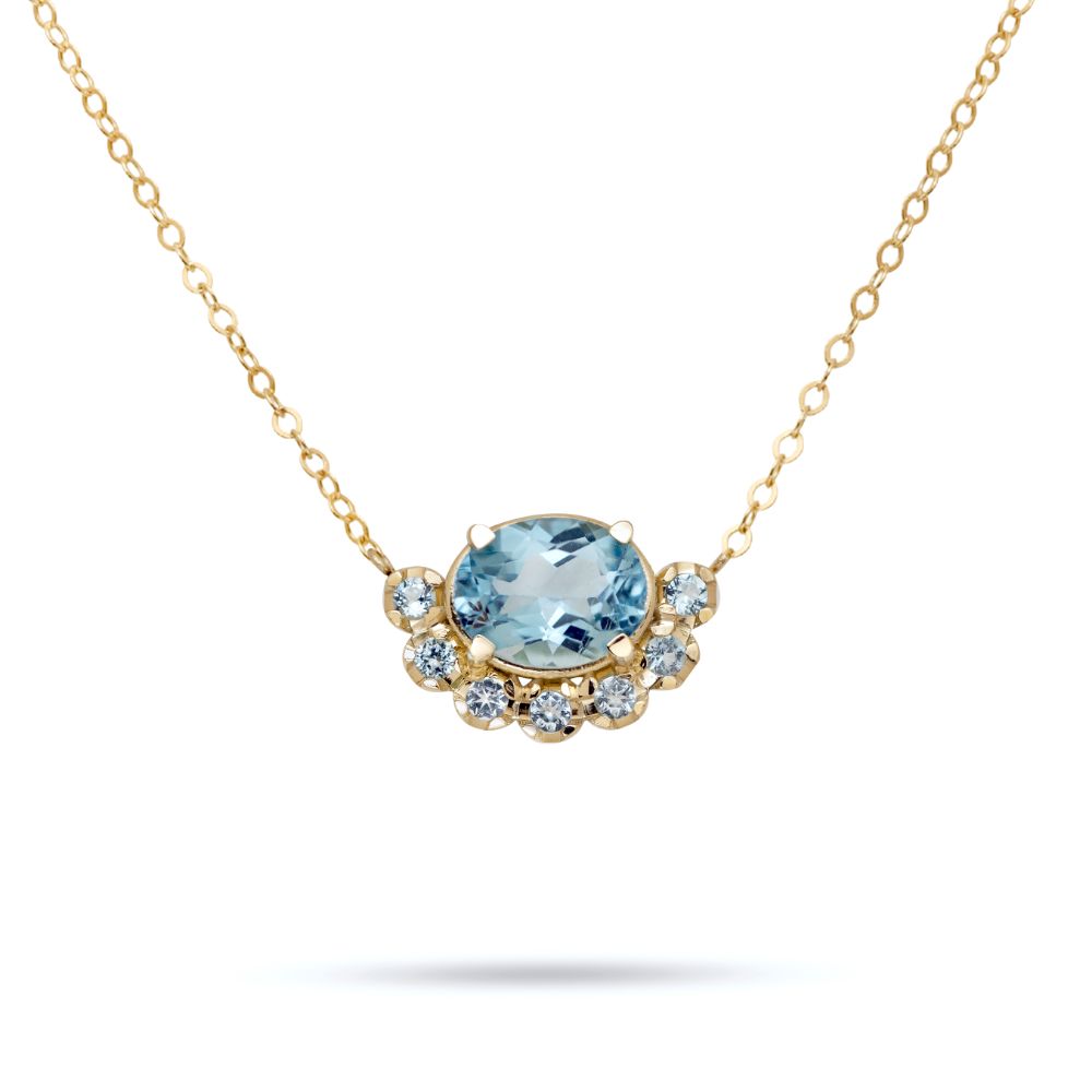 Κολιέ Swiss Blue Topaz Χρυσό 14Κ