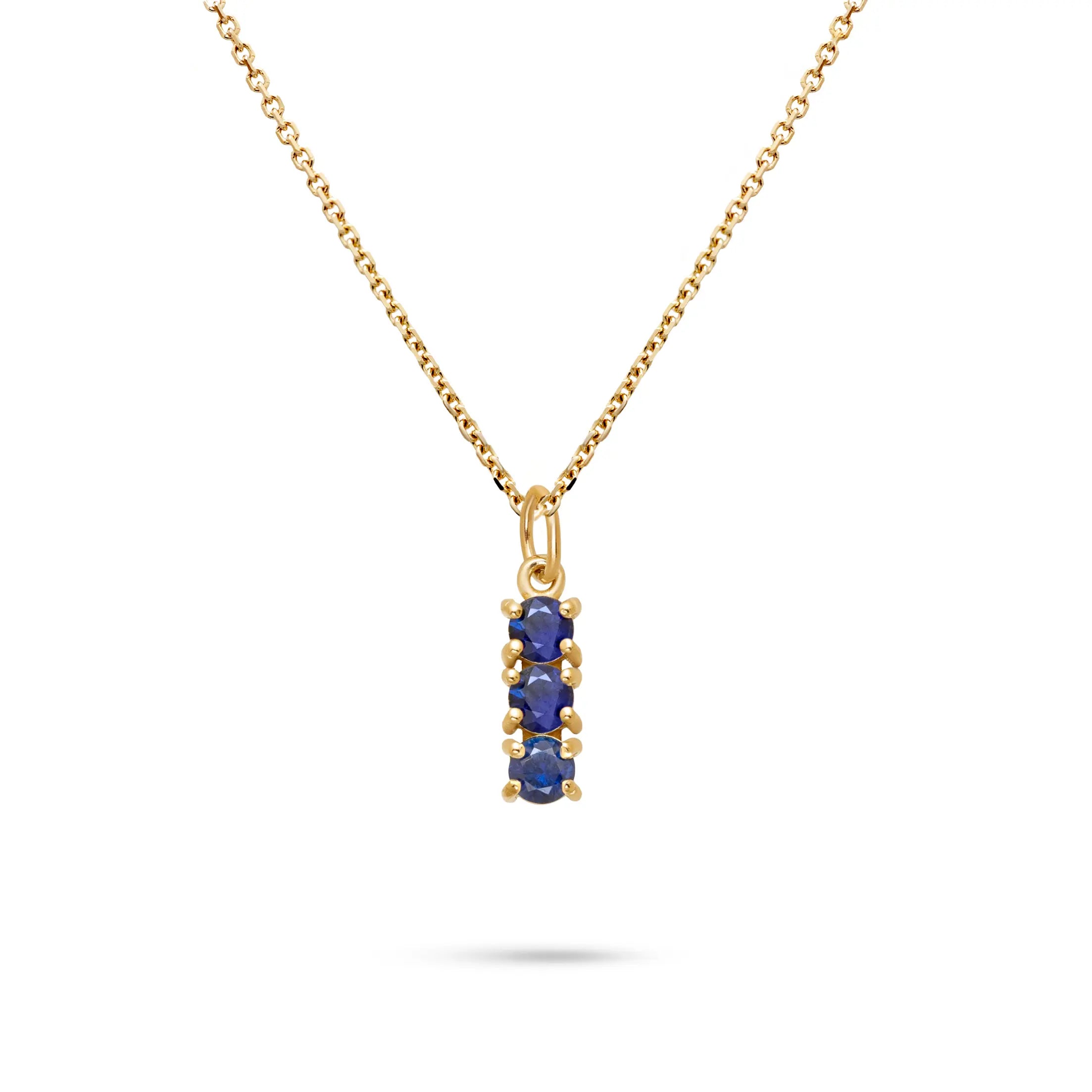 3 Blue Sapphire Necklace 14K Gold