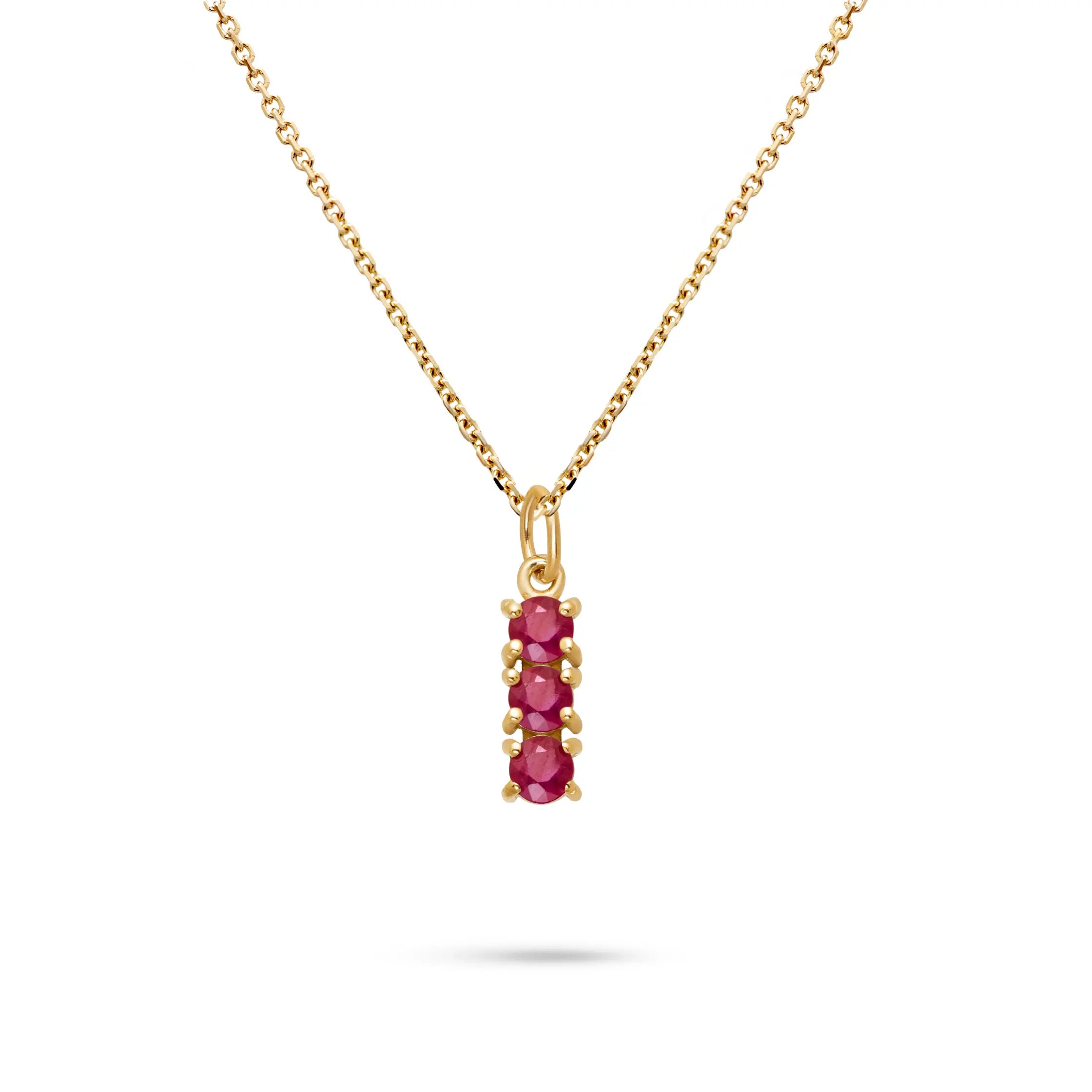 3 Ruby Necklace 14K Gold
