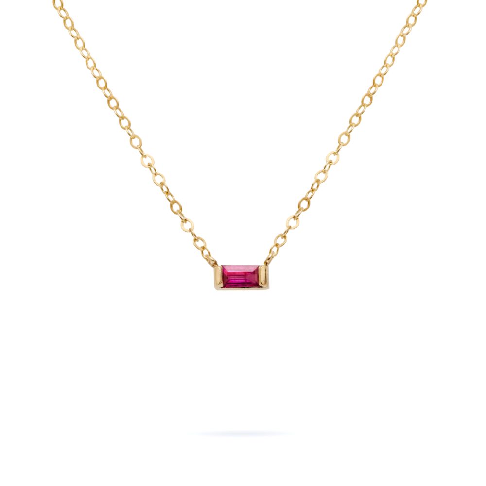 Solitaire Ruby Baguette Necklace 14K Gold