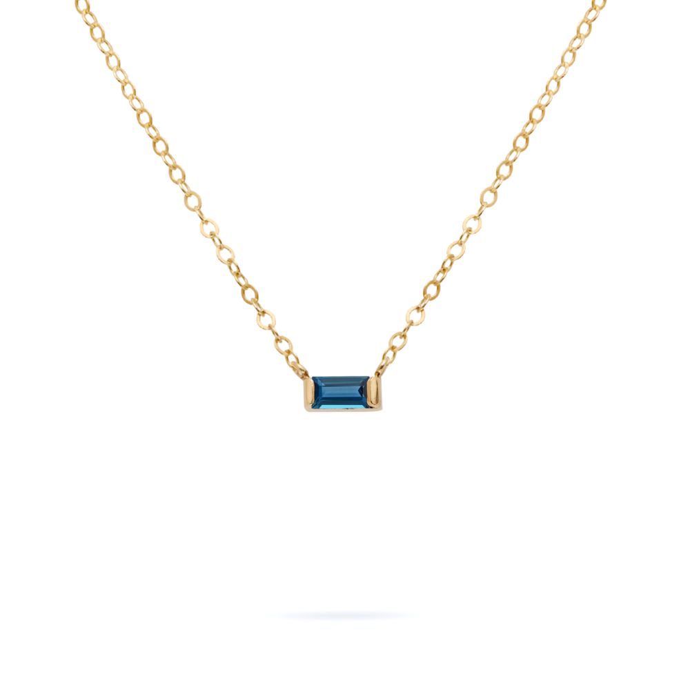 Κολιέ Μονόπετρο Blue Topaz Baguette Χρυσό 14Κ