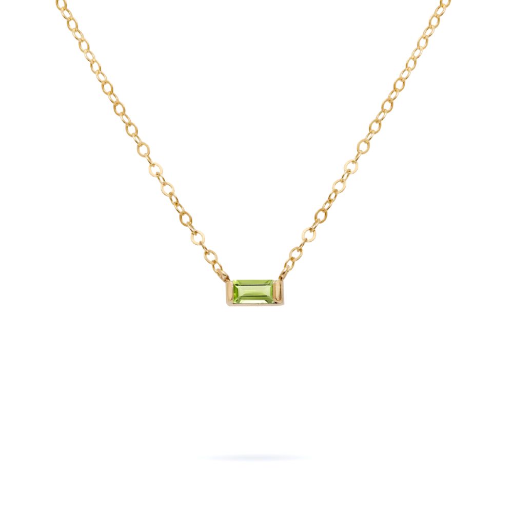 Solitaire Peridot Baguette Necklace 14K Gold