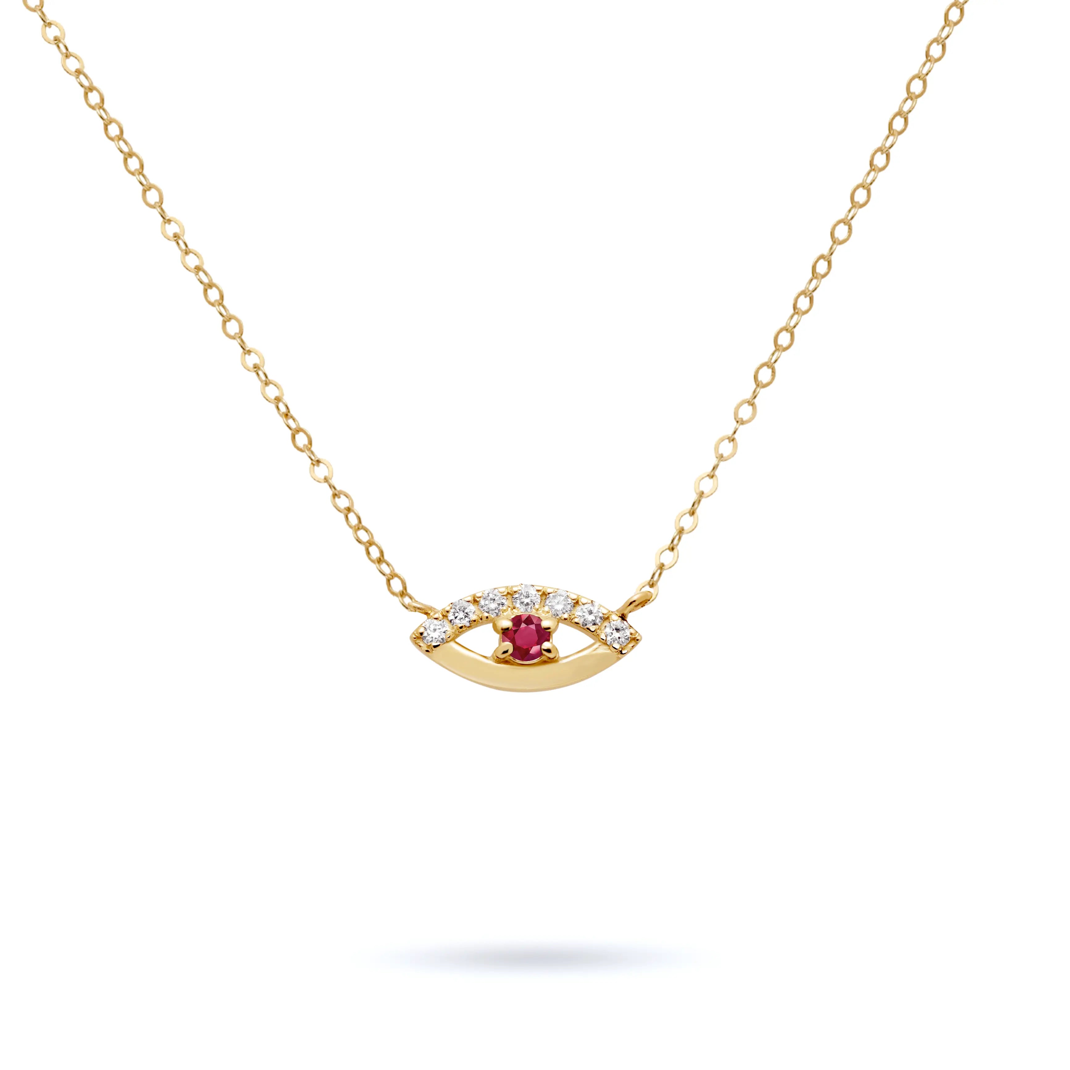 Ruby Diamond Eye Necklace 14K Gold