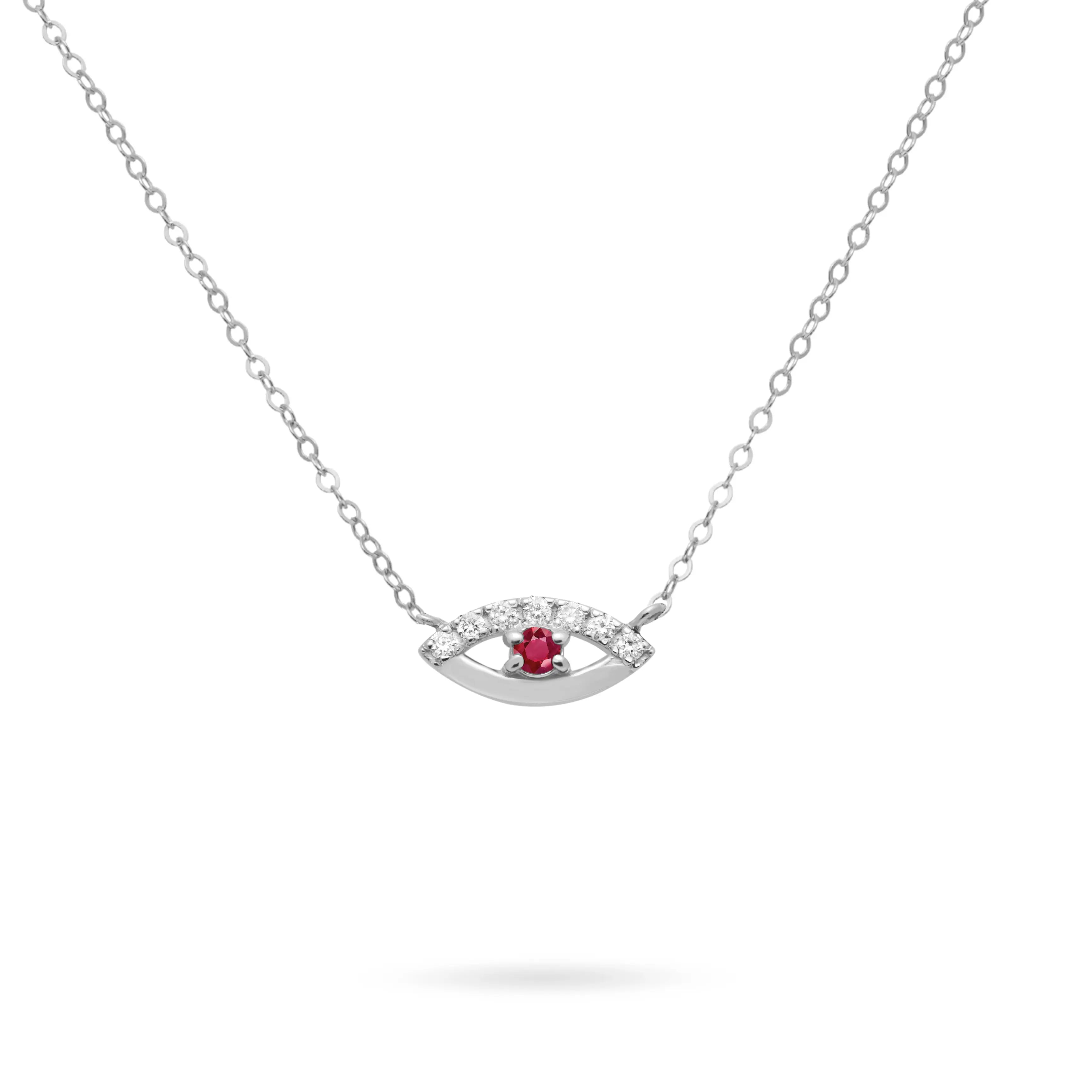 Ruby Diamond Eye Necklace 14K White Gold