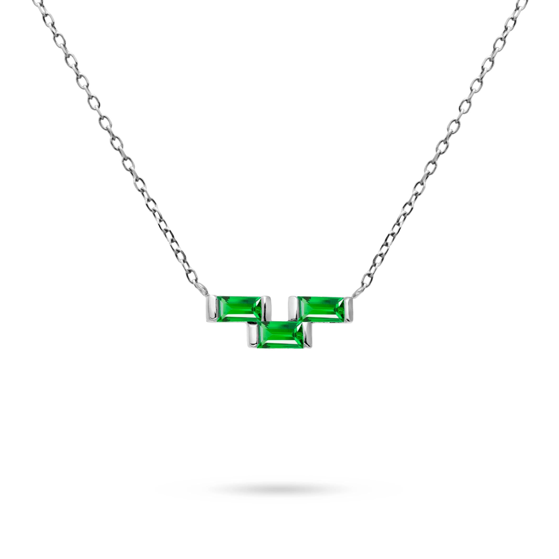 Tsavorite Baguette Necklace 14K Gold with geometric tsavorite gemstones, set in a delicate chain, perfect gift choice jewelry piece.