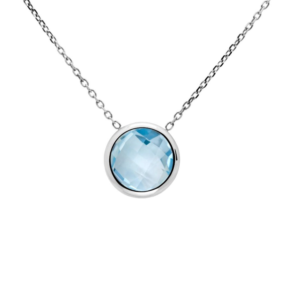 Blue Topaz 10mm Necklace 14K White Gold