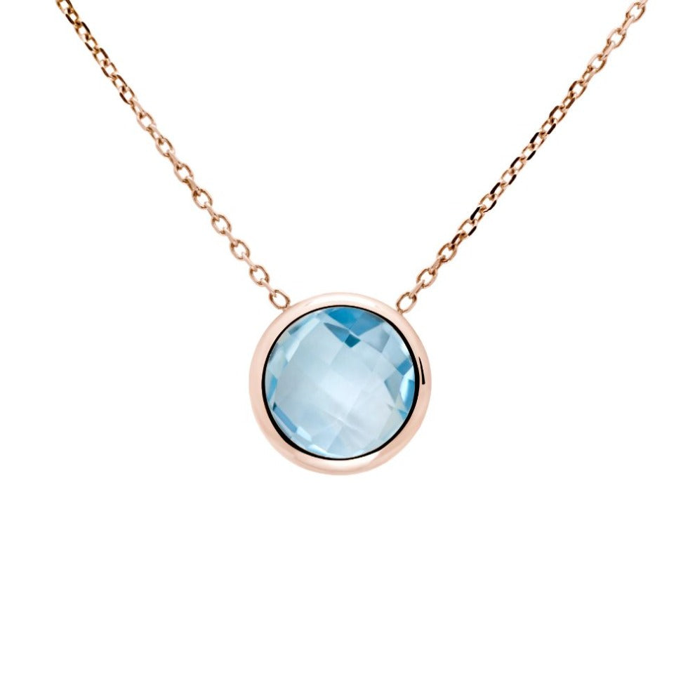 Blue Topaz 10mm Necklace 14K Rose Gold