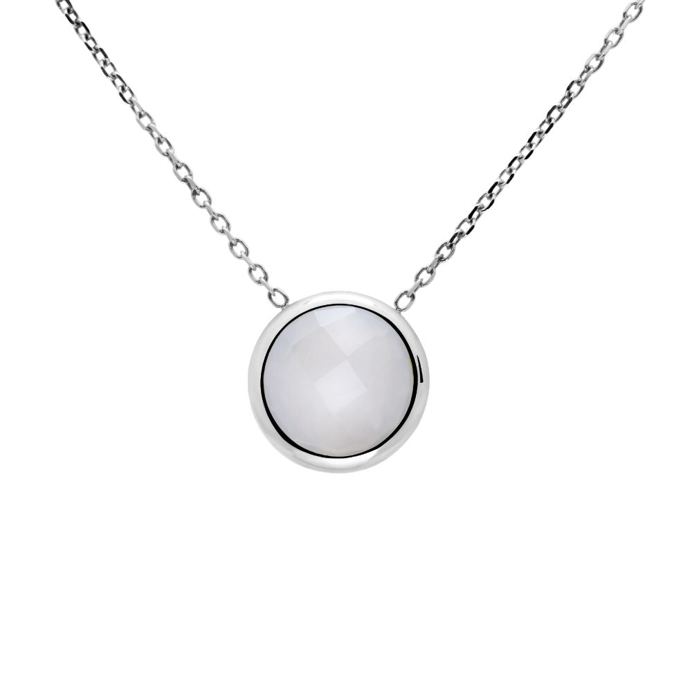 Chalcedony 10mm Necklace 14K White Gold