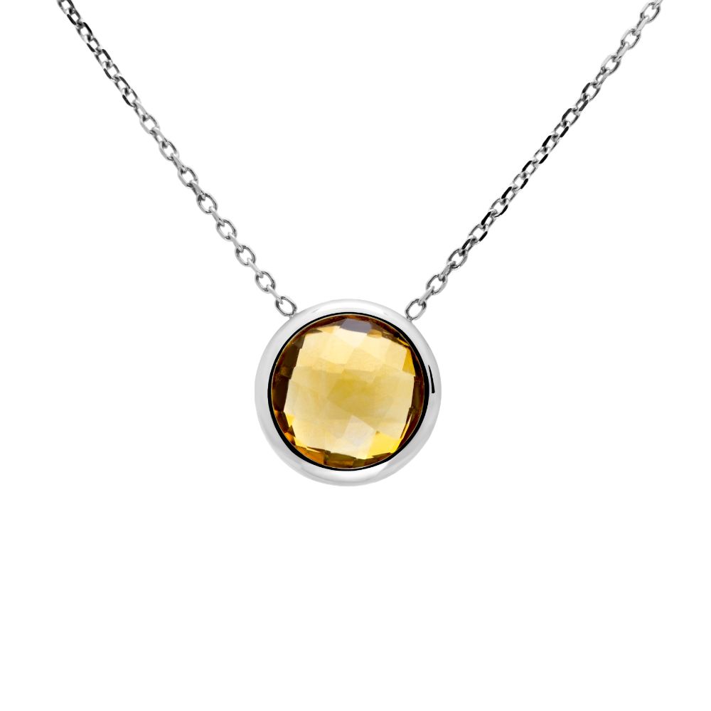 Citrine 10mm Necklace 14K White Gold