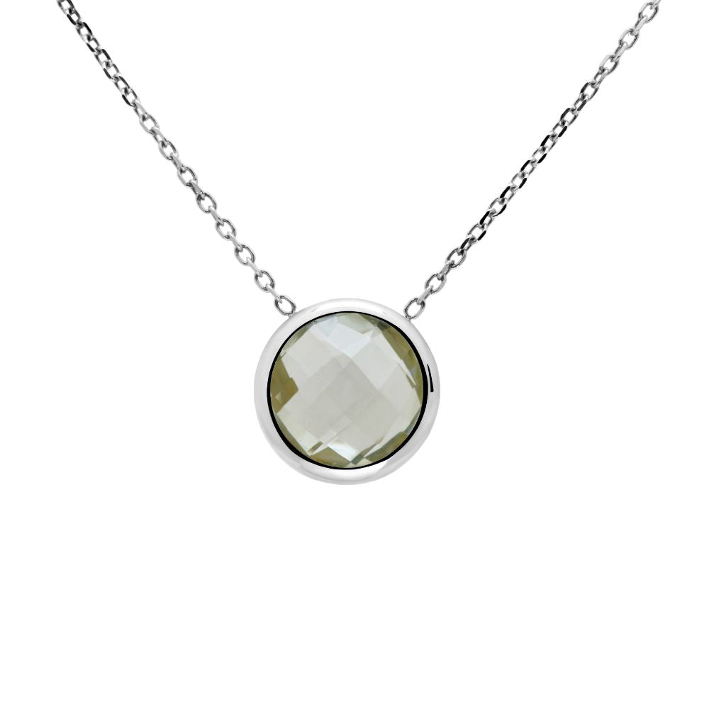 Green Amethyst 10mm Necklace 14K White Gold
