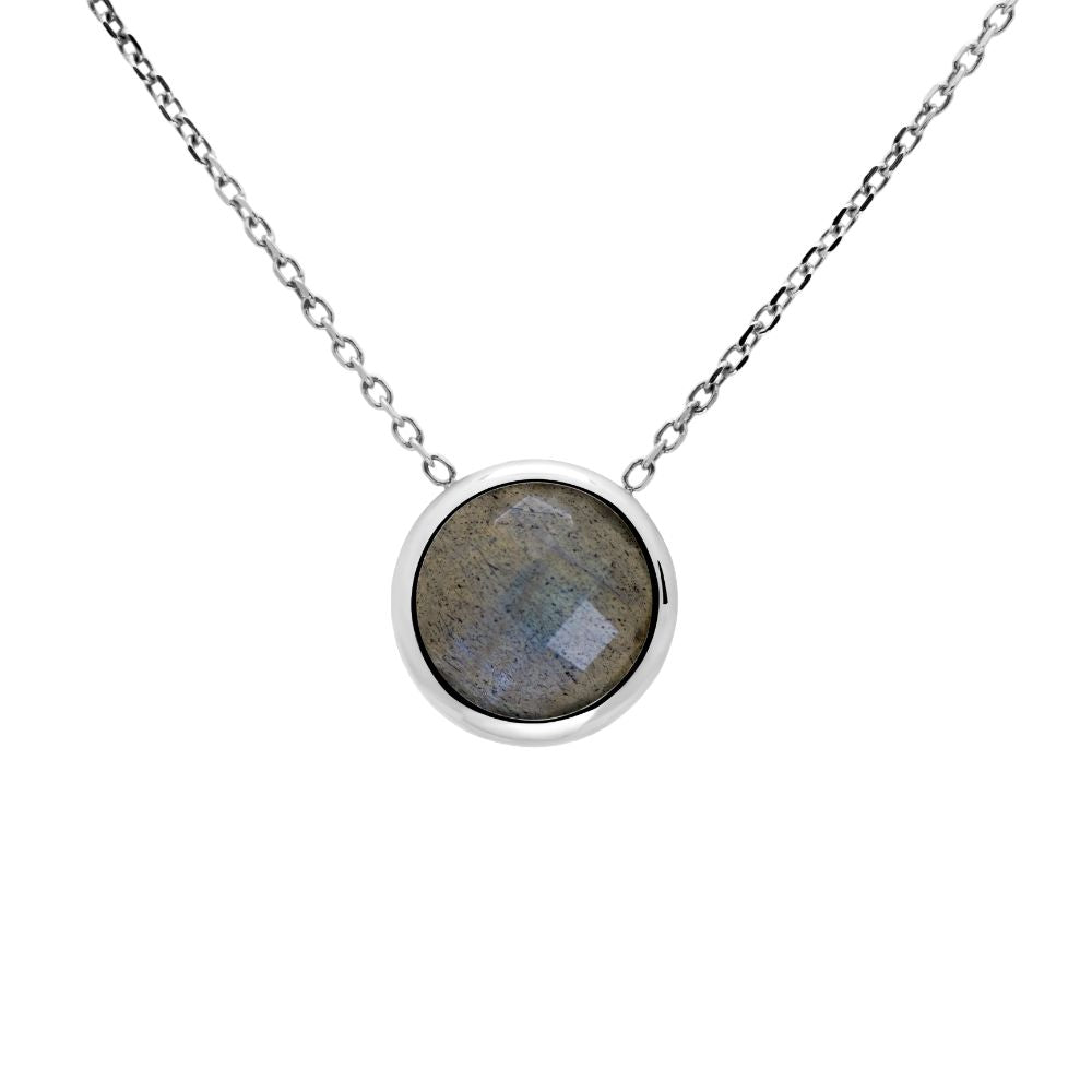 Labradorite 10mm Necklace 14K White Gold