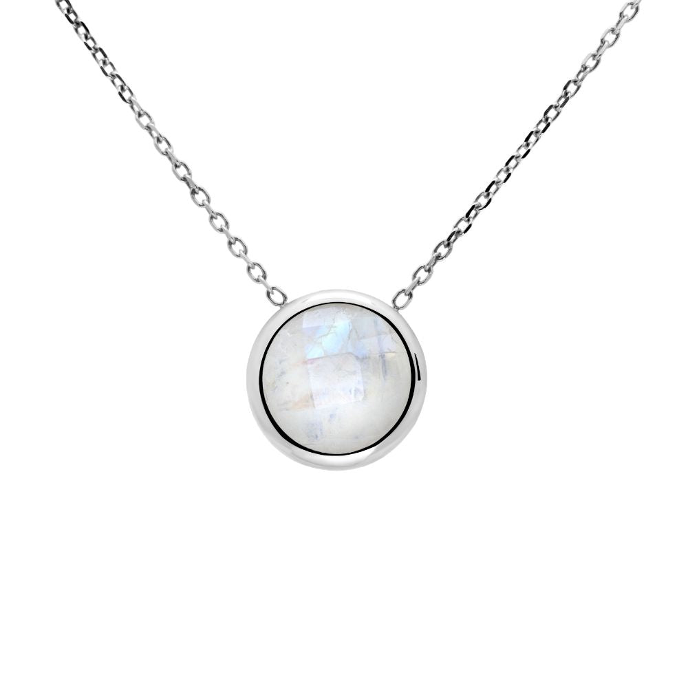 Moonstone 10mm Necklace 14K White Gold