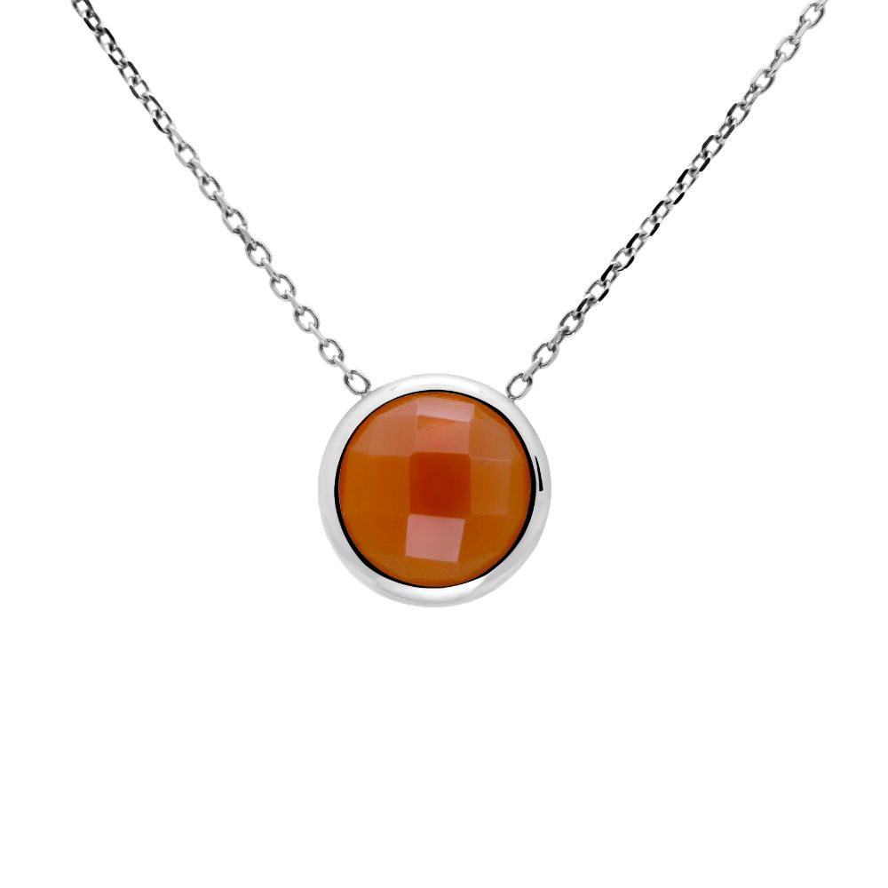 Orange Moonstone 10mm Necklace 14K White Gold