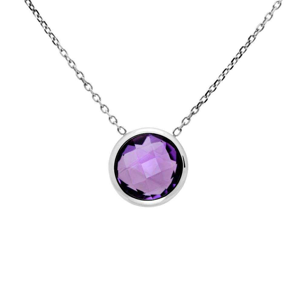 Amethyst Necklace 14K White Gold 10mm