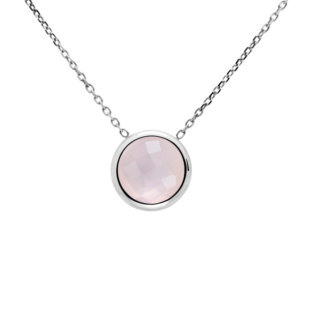 Rose Quartz 10mm Necklace 14K White Gold