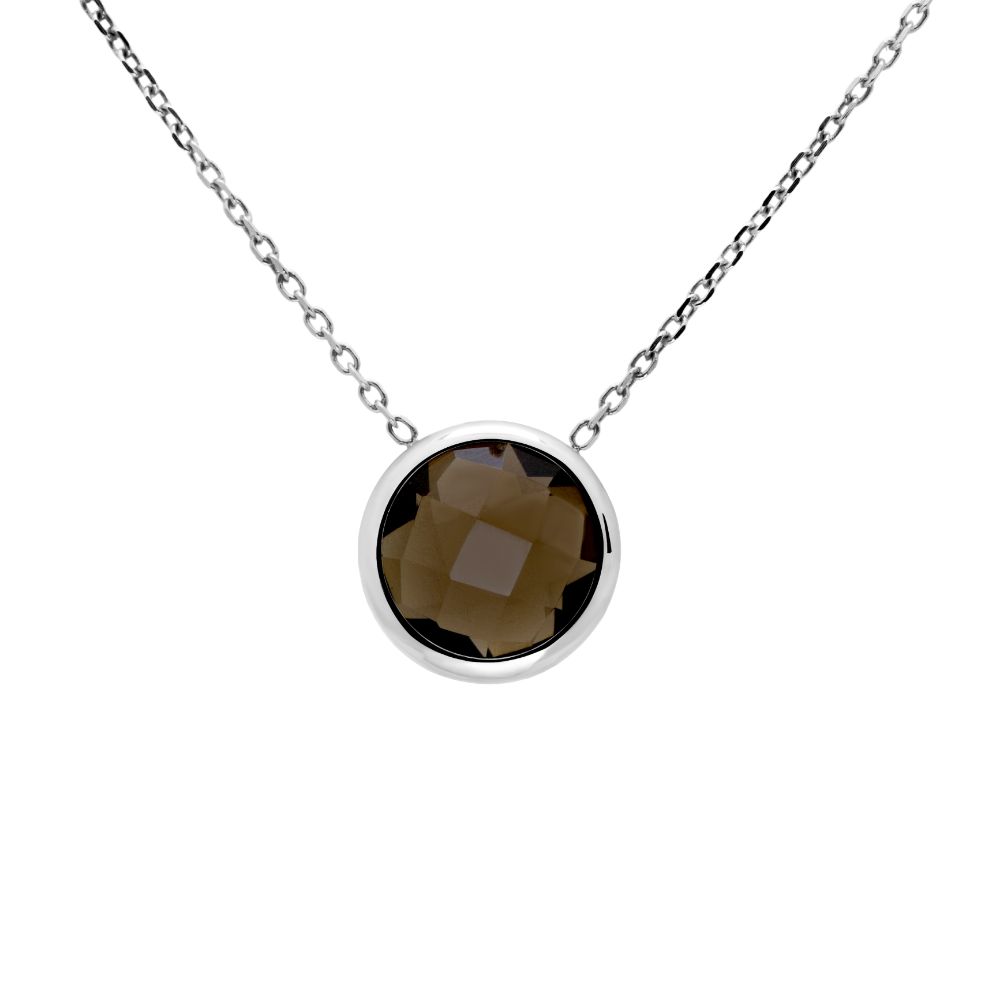 Smoky Quartz 10mm Necklace 14K White Gold