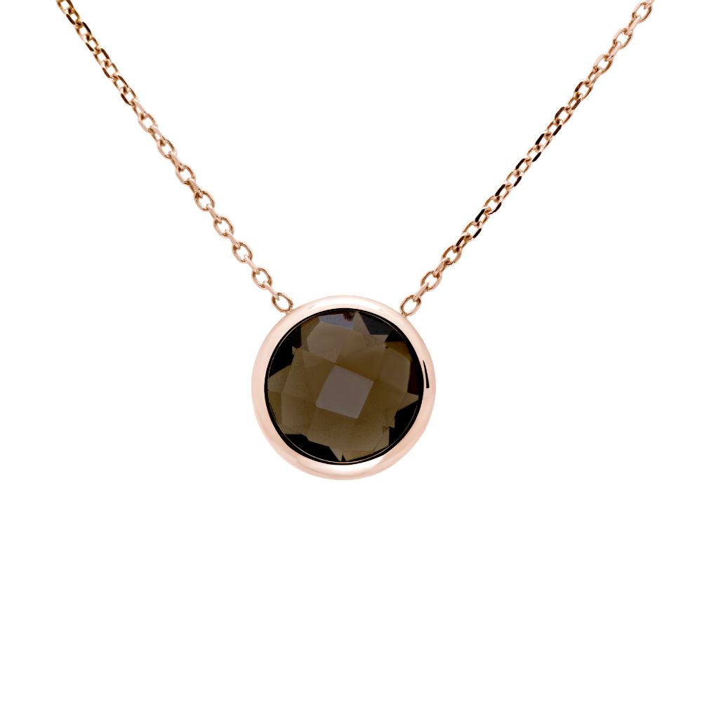 Smoky Quartz 10mm Necklace 14K Rose Gold