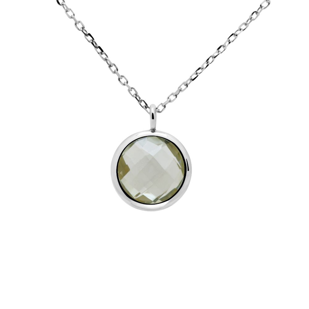 Green Amethyst Necklace in 14K White Gold