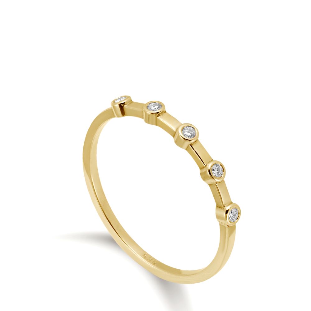 5 Diamond Ring 14K Gold - Delicate handcrafted ring with 5 brilliant cut diamonds in 14K solid gold, perfect gift.