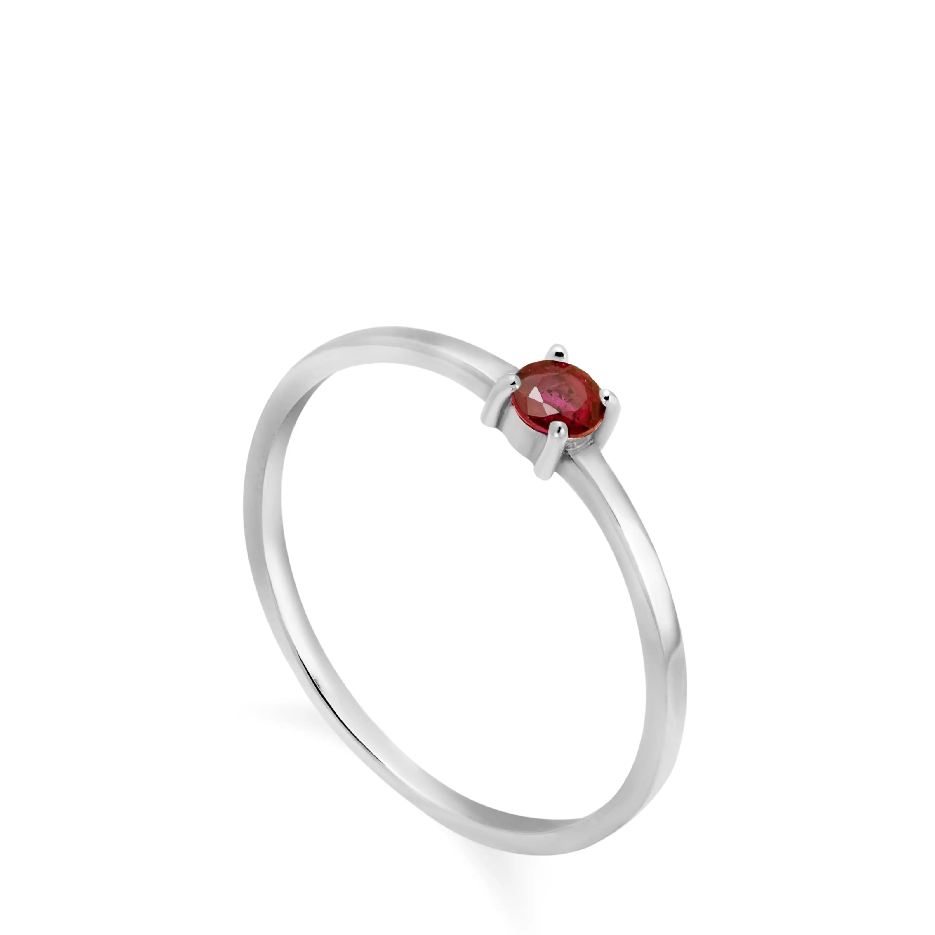 Solitaire Ruby Engagement Ring 14K Gold - White Gold