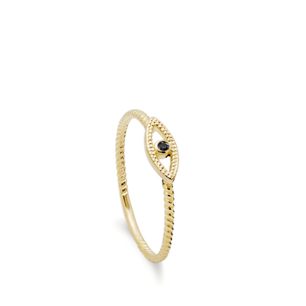 Black Diamond Twisted Evil Eye Ring 14K