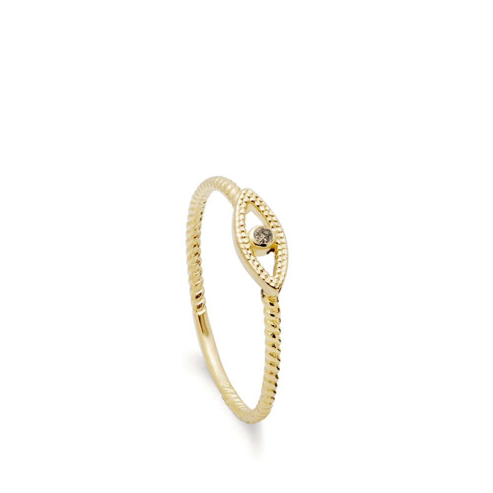 Brown Diamond Twisted Evil Eye Ring 14K Gold