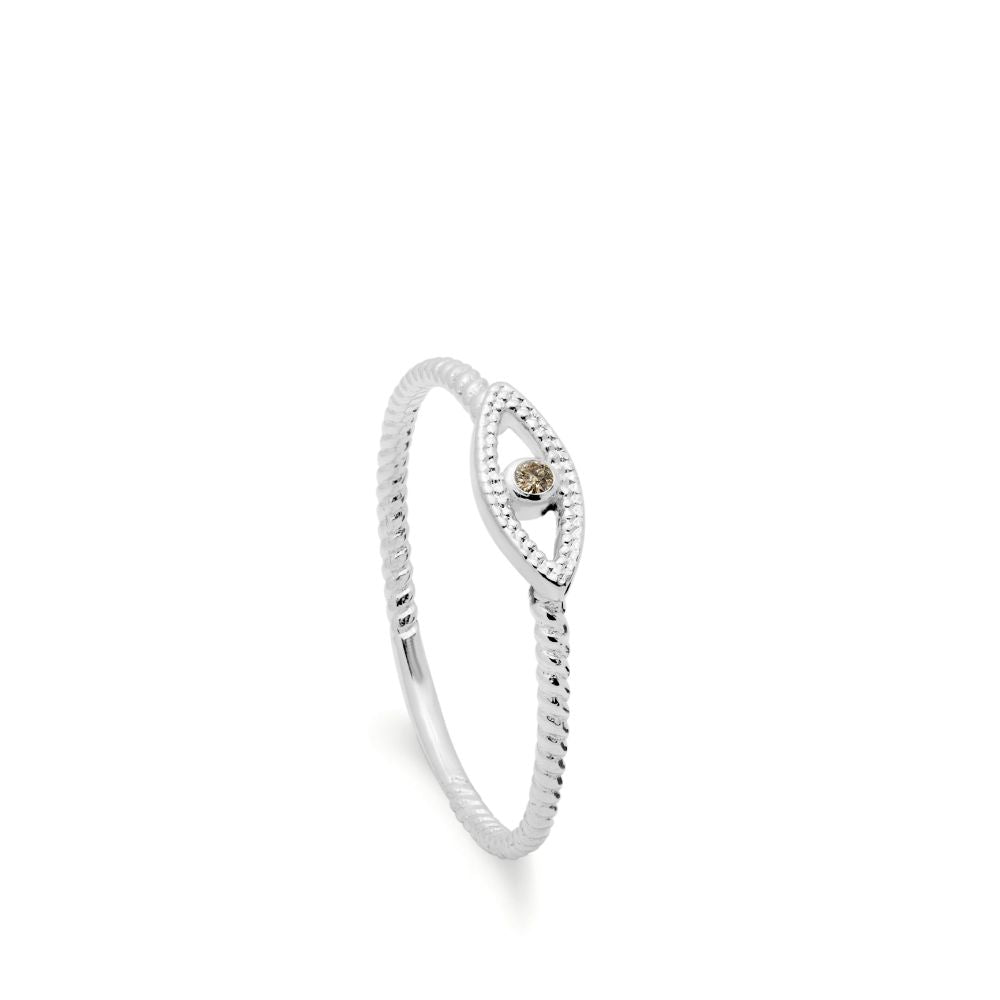 Brown Diamond Evil Eye Ring 14K White Gold Twisted