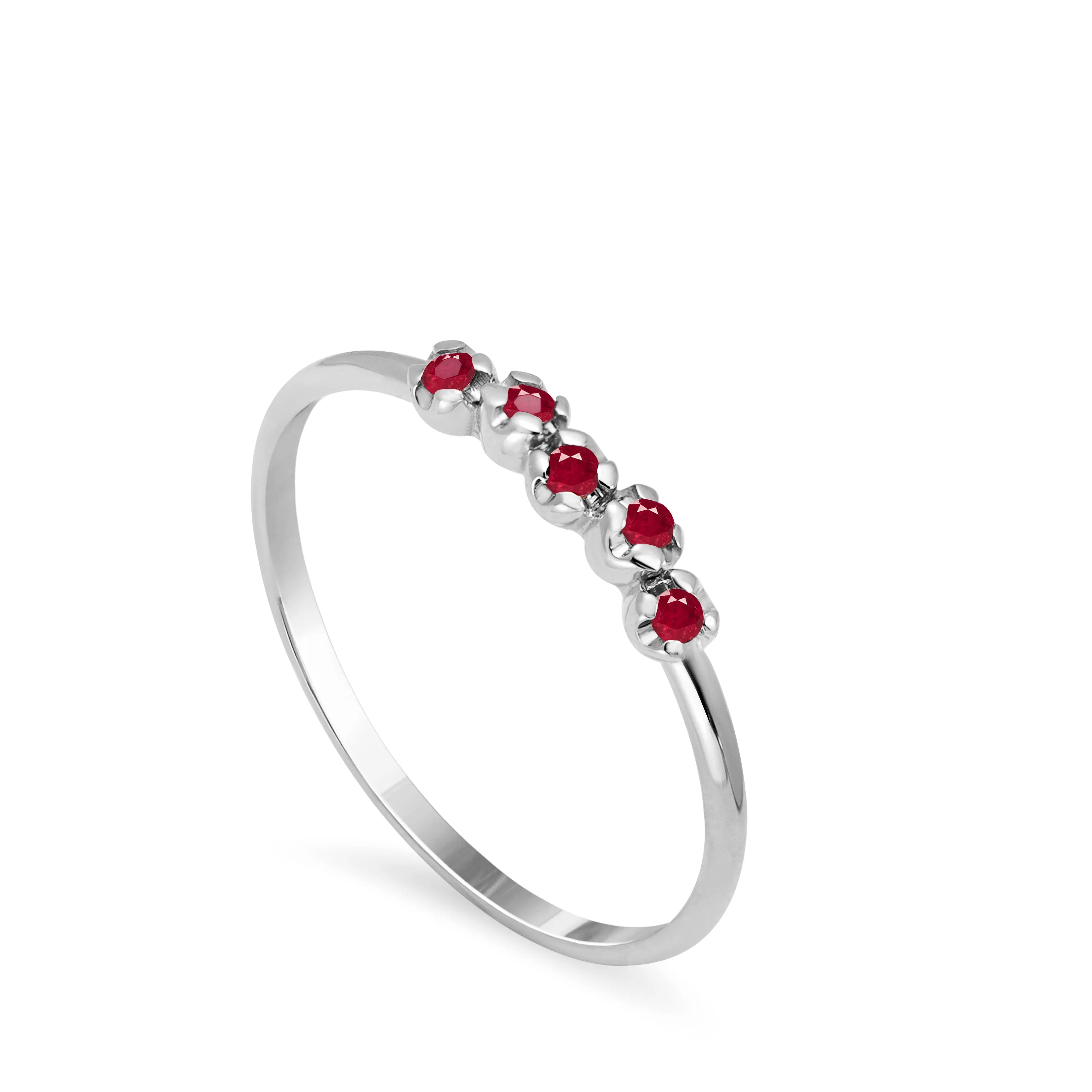 14K Gold Ring 5 Rubies - White Gold