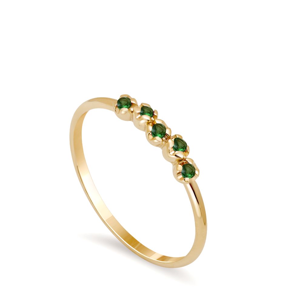 14K Gold Ring 5 Tsavorite Gemstones for Women