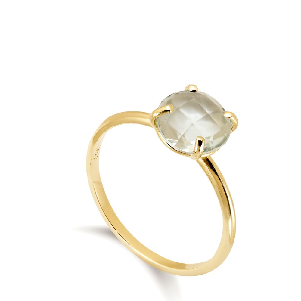 Green Amethyst Ring in 14K Gold 8mm